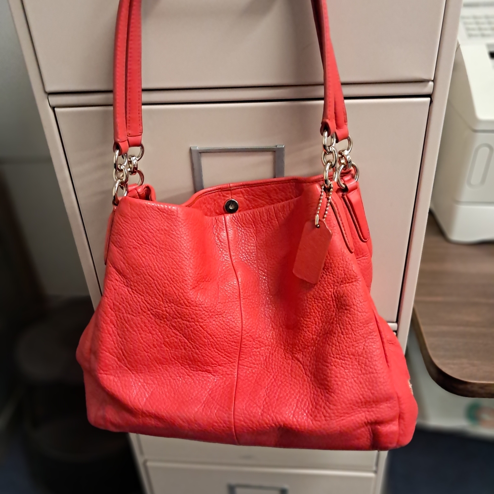 Coach Vibrant Red Madison Phoebe Pebbled Leather Shoulder Bag Gorgeous!!!